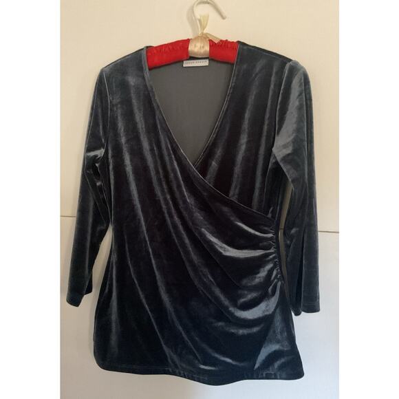 Susan Graver Velvet Faux Wrap Top 3/4 Sleeve Evening Holiday Party Women S - Picture 3 of 5